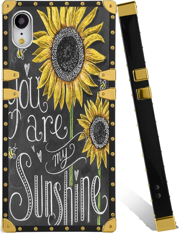 BOYYUNGYU iPhone Xr Square Phone Case - Sunflower You Are My Sunshine, Soft TPU, Metal Plating, Anti-Drop, Shock-Proof.