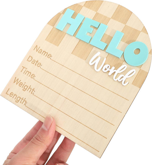 TERJIO Racing Hello World Bulletin Board - Little Racer Birth Information Record,Fast Race Car Checkered Wooden Board