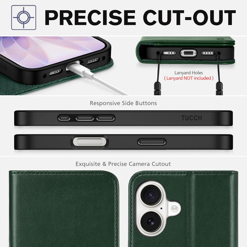 TUCCH 17 (6.3") 2025, 3 Wallet Case for iPhone Credit Card Holders, RFID Blocking, Stand, PU Leather, Shockproof TPU