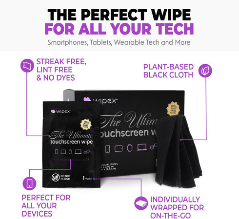 24 (3 Pack) Wipex Touch Screen Wipes for Electronics - Electronic Wipes & Car Screen Cleaner - Individually Wrapped