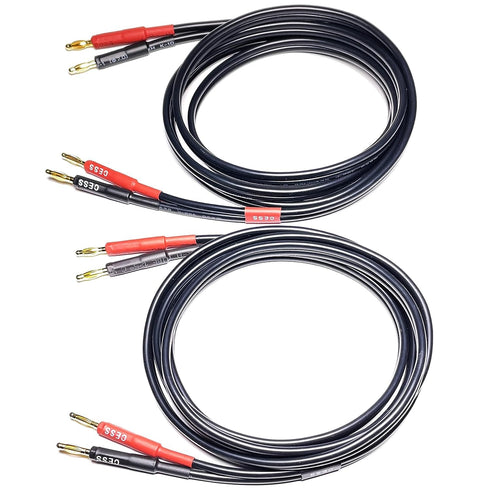 CESS-037-2f Banana Plug Male to Male Speaker Cable, 12 Gauge 680 Strand Count Silicone Soft Wire, 2 Feet