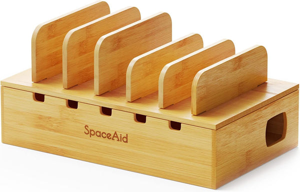 SpaceAid Bamboo Charging Station for Multiple Devices, Cell Phone Docking Stations for Multi