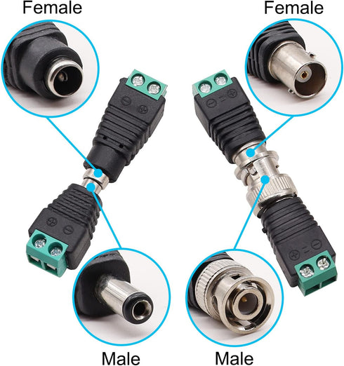 40PCS DC 12V Male Female Power Connector - 5.5 x 2.1mm Power Jack Plug Adapter for CCTV Coaxial Cable