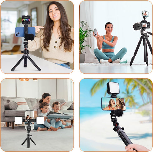Metal Phone Tripod Mount - Holder Stand with 3 Cold Shoes & Arca Port, Universal Smartphone Mount Adapter, 360° Rotates