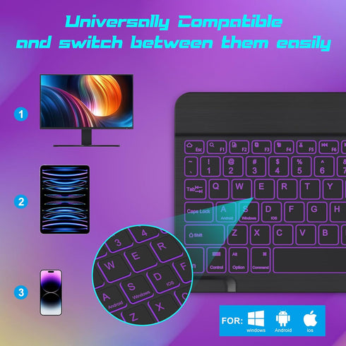 DTTO Bluetooth Keyboard, Wireless Rechargeable Keyboard for Android Tablet, Cell Phone, iPad Pro, Windows Surface