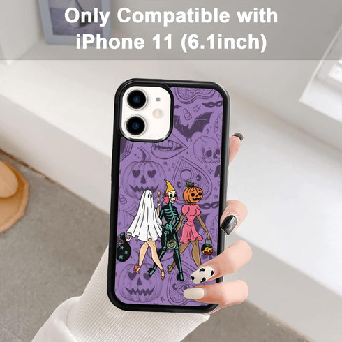 Halloween Spooky Ghost Phone Case for iPhone 11, TPU Shockproof Protective Cover with Eyeball Bat Bones Design - Gift