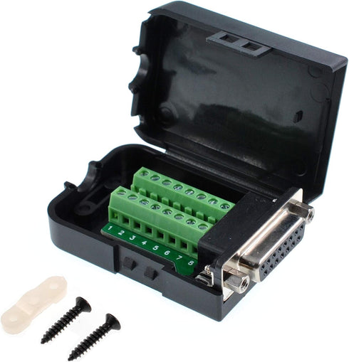 Oiyagai DB15 Female 15Pin Connector Adaptor with Case, Nut Terminal Breakout Board Signal Module, Free Welding