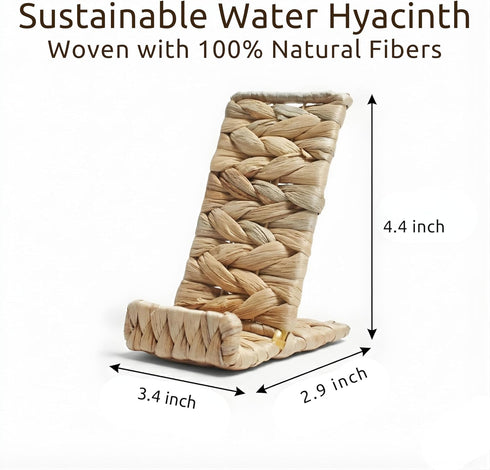 Tihoda Hylara Handwoven Wicker Phone Stand for Desk - Natural Water Hyacinth Cell Phone Holder, Boho Desk Decor