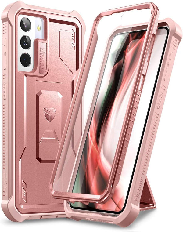 Dexnor Case for Samsung Galaxy S21, Built-in Screen Protector and Kickstand, Heavy Duty Shockproof Cover, Rose Gold