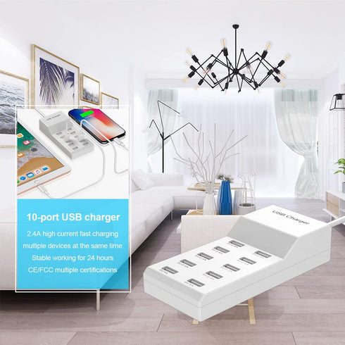 USB Wall Charger, 60W USB Charging Station for Multiple Devices, 10 Port Desktop Charger Power Hub for iPhone, iPad