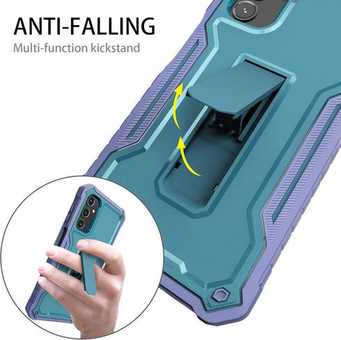 DUOPAL Galaxy A14 Case: Military Grade Shockproof Protection, HD Tempered Glass, Kickstand, 6.8" (Purple Blue)