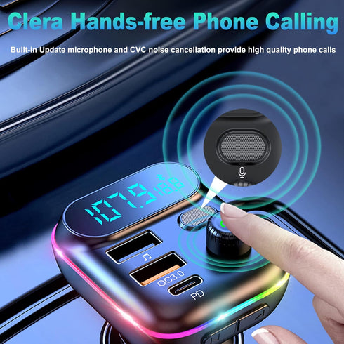 VR Robot Upgraded Bluetooth FM Transmitter for Car, Wireless Bluetooth 5.0 Adapter with Dual USB Ports, 20W PD+QC3.0