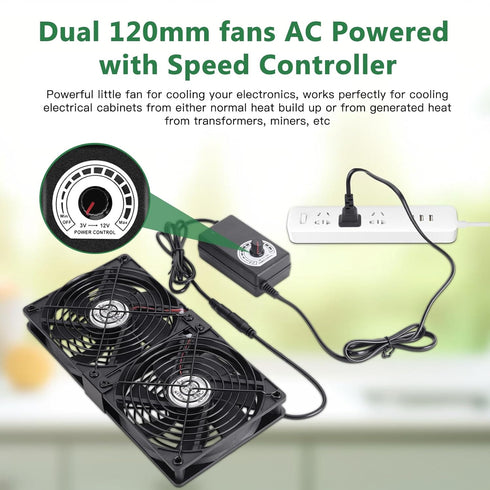 2 120mm 240mm 110V 240V x Computer Fan with AC Plug, - AC Powered Fan with Variable Speed Controller for Receiver