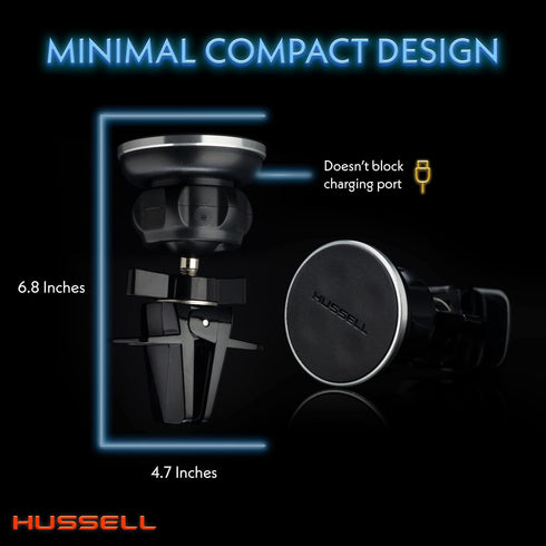HUSSELL Magnetic Phone Car Mount, 360° Adjustable Air Vent Phone Holder - Compatible with Any Cell Phone