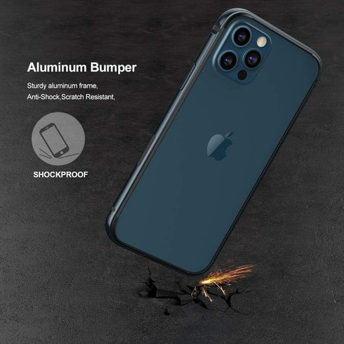 Eastcoo Slim Metal Bumper Case Compatible with iPhone 12 12 Pro, Metal Bumper Cover with Soft TPU Inner, Support