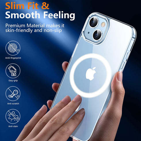 SPIDERCASE iPhone 14/15 Case - Slim, Clear, 15 FT Military Grade Drop Protection + 2 Pack Tempered Glass & Camera Lens