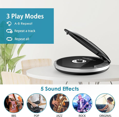 Gueray Portable CD Player with Bluetooth, Anti-Skip Protection, LCD Display, Headphones, AUX Cable