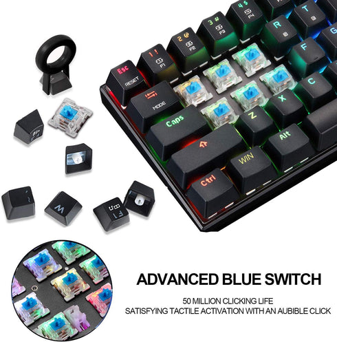 MOTOSPEED 60% Mechanical Keyboard - 61 Keys RGB LED Backlit Type-C USB Wired Office/Gaming Keyboard