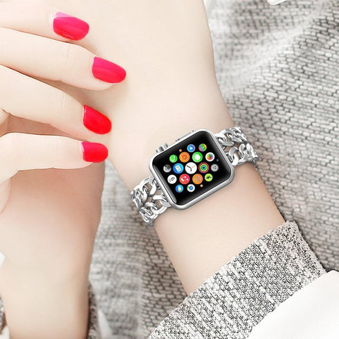 Compatible Apple Watch Band for 45mm, 49mm, 42mm, 44mm, Stainless Steel Cowboy Style for iWatch Series 10-3 (Silver)