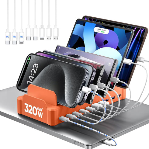 zobirez 320W Charging Station for Multiple Devices, 10-Port USB C Fast Charger Stations