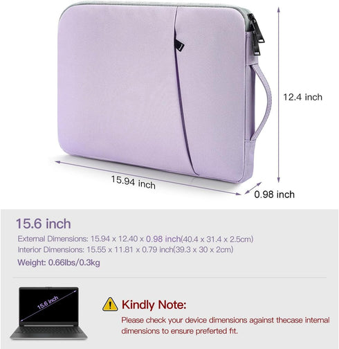 15.6 Inch Laptop Sleeve Case Water-Resistant Computer Bag with Handle for HP Lenovo Dell ASUS Acer Chromebook 15 / HP Envy X360 15.6 / Acer Aspire 15 / Dell Inspiron 15 / Lenovo IdeaPad 15.6 -Purple