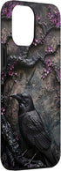 Gothic Raven iPhone 13 Pro Max Case - Dark Style Purple Floral Tree Flowers PC Cover