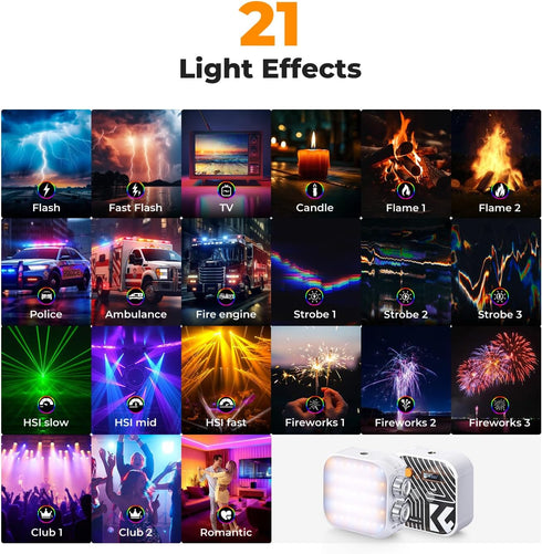 K&F Concept RGB Video Light, 360° Full Color Portable Photography Light with 21 Effects, 2500K-9900K