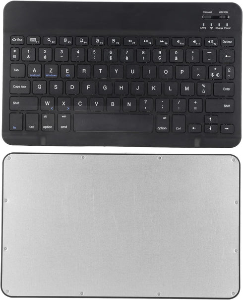 French European AZERTY Bluetooth Keyboard, 10inch Slim Portable Tablet Keyboard with Brushed Metal Texture for Phone