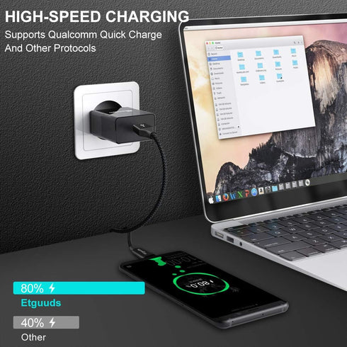 etguuds 1ft USB Type C Cable 2-Pack, 4.2A Fast Charging, Braided, Compatible with Samsung Galaxy S20, S10, Note 20,