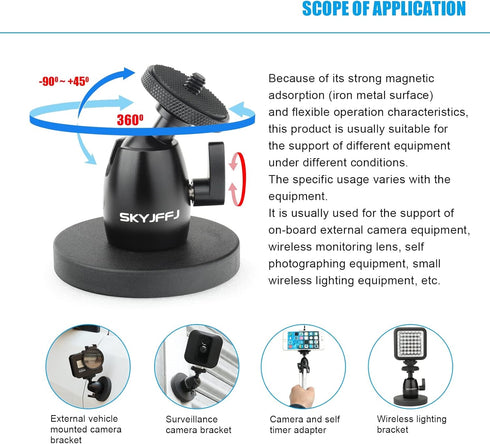 Magnetic Camera Stand - Mini Ball Head Heavy Duty Metal for Secure Attachment to Steel or Other Magnetic Surfaces