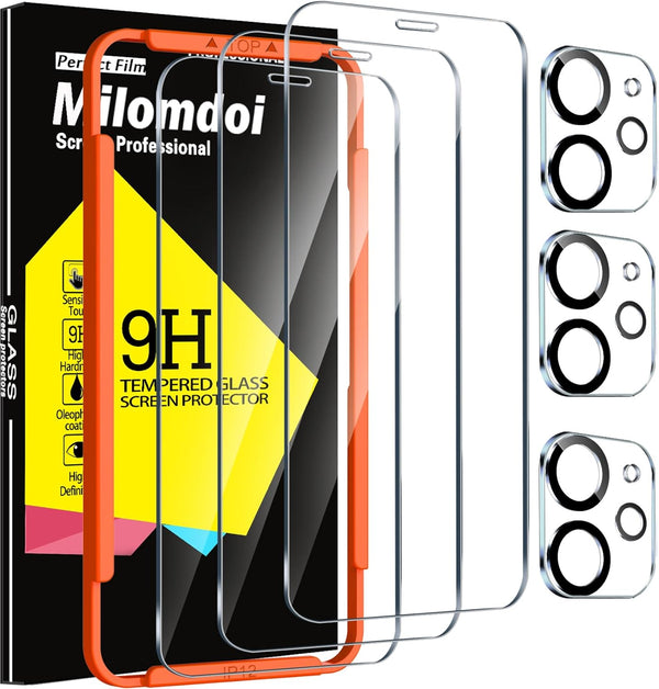Milomdoi 3 Pack Screen Protector for Apple iPhone 12, Ultra 9H, Case Friendly, with Tempered Glass Camera Lens