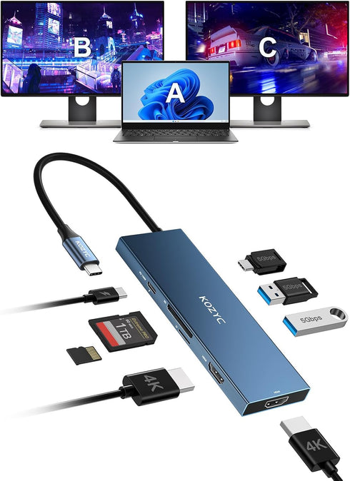 KOZYC USB C Docking Station Dual HDMI 4K@60Hz, 8-in-1 USB C Hub 2