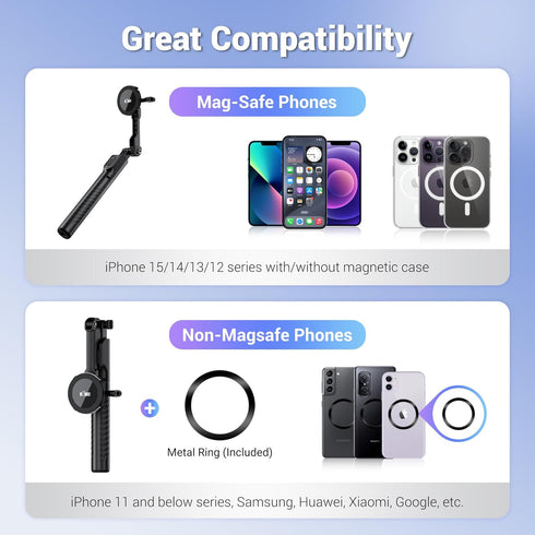 KIWIFOTOS 17 16 15 14 Mini Magnetic Tripod for iPhone MagSafe Selfie Stick with Wireless Remote for iPhone Travel