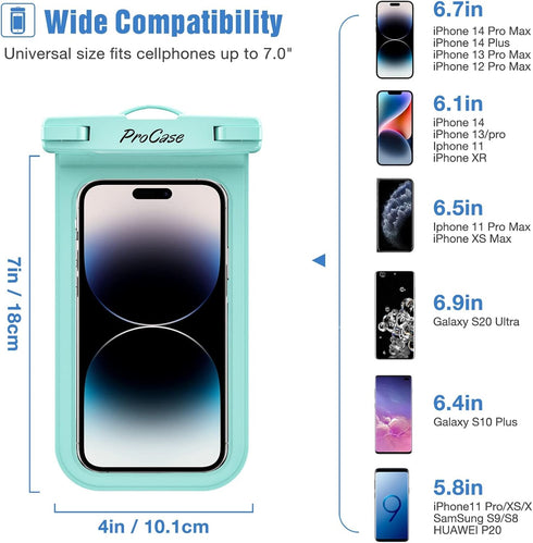 ProCase 2 Pack Waterproof Phone Pouch Case, 7" Universal Underwater Dry Bag for iPhone 15/14/13 Pro Max, Galaxy