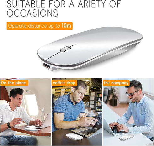 Slim Mini Bluetooth Mouse, Portable Flat Wireless Rechargeable Mouse, Ultra-Thin, Compatible with Laptop, PC, Tablet