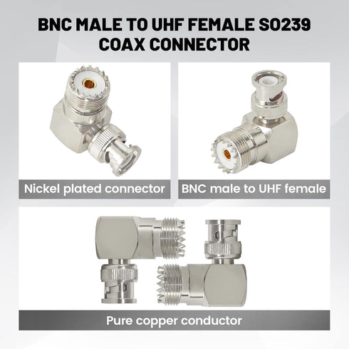 Anina BNC Male to UHF Female SO239 Jack Coax Connector Right Angle RF Antenna Adapter for Ham Radio