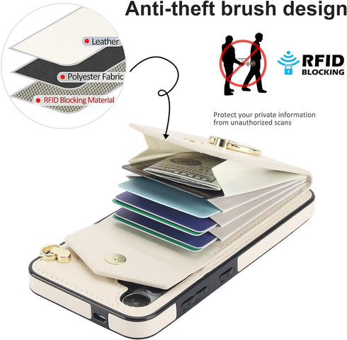 Asuwish Wallet Case for Samsung Galaxy S24 5G - Off White, Leather, RFID Blocking, with Tempered Glass & Card Holder.