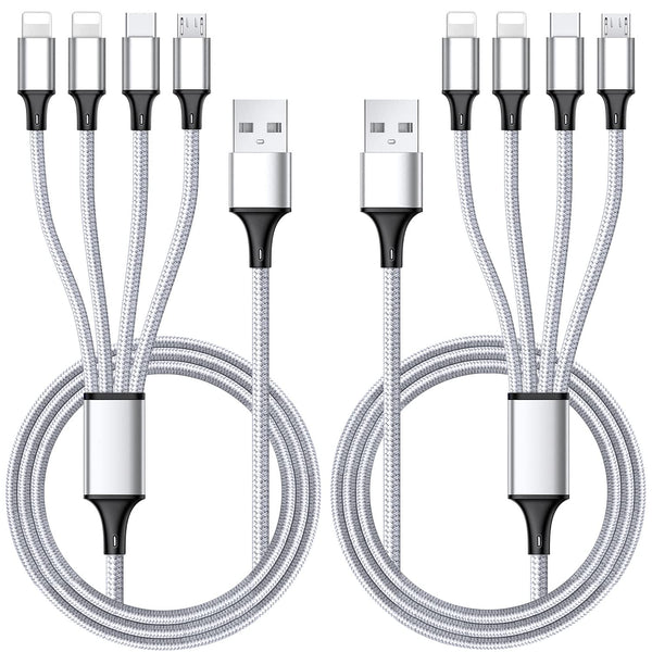 Puxnoin 4FT Multi Charging Cable 2Pack - 4 in 1 USB Fast Charging Cord with Type-C & Micro USB for Phones/Tablets,