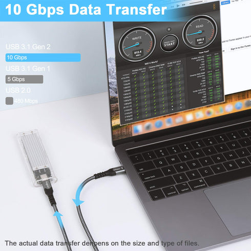 Fasgear USB C to USB C Cable, 6ft 10Gbps USB 3.1 Gen 2 Type C 100W Fast Charge 5A Power Delivery, 4K@60Hz Video Output, Compatible for Quest,MacBook,Matebook,SSD and Other USB-C Device (Black)