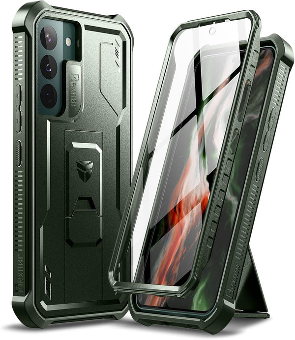 Dexnor Case for Samsung Galaxy S22, Built-in Screen Protector and Kickstand, Heavy Duty Military Grade - Army Green