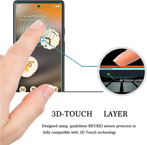 beukei (3 Pack) Compatible for Google Pixel 6a 5G / Google Pixel 6a Screen Protector Tempered Glass,Touch Sensitive,Case Friendly, 9H Hardness