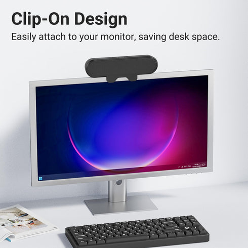 Inwa Computer Speakers for Desktop PC, USB Monitor Speaker Bar with Clip-On, Wired Desk Speakers with HD Stereo Loud