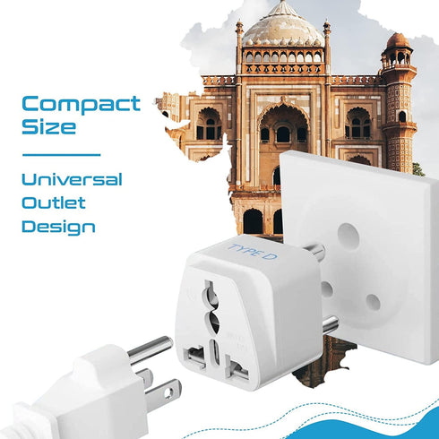 Ceptics India Travel Plug Adapter (Type D) for Pakistan, Nepal, Bangladesh - 3 Pack
