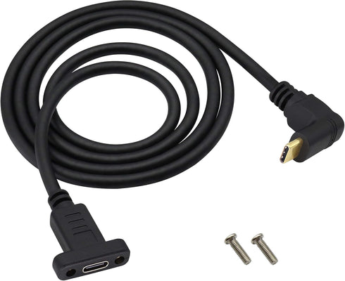 90 Degree USB 3.1 Type C Panel Mount Cable Gen 2 (1M/3ft) - Up&Down Angle, Supports Charging, Data, Audio, Video for