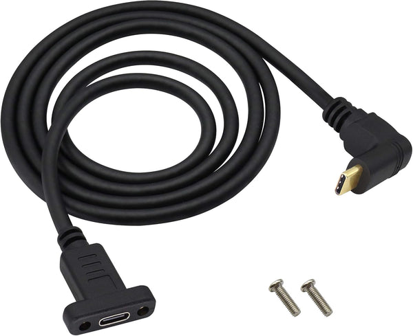 90 Degree USB 3.1 Type C Panel Mount Cable Gen 2 (1M/3ft) - Up&Down Angle, Supports Charging, Data, Audio, Video for