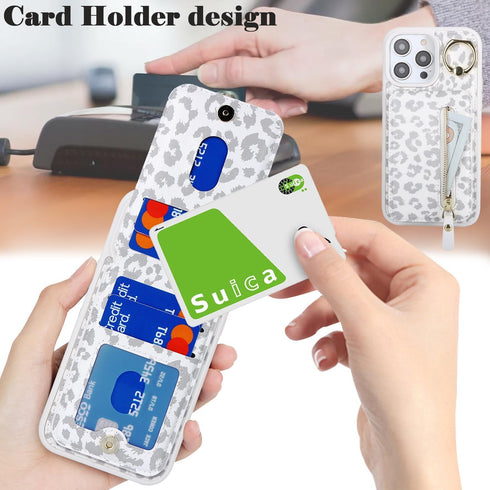 iPhone 13 Pro Case Wallet with Card Holder, Detachable 2-in-1, MagSafe Compatible for Women & Men - White Leopard