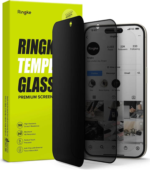 Ringke Privacy Glass for iPhone 15 Pro - Anti-spy Tempered Glass Screen Protector, Easy Install, Case Friendly,