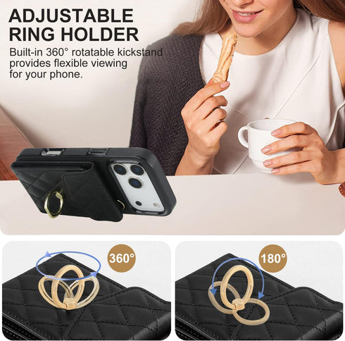 MRRSIWEI 17 17 Crossbody Case for Apple Pro Max with Card Holder, PU Leather with Wallet Removable Lanyard Wrist Strap