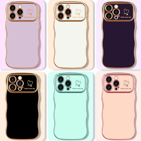 LCHULLE iPhone 15 Pro Max Case for Women, Cute Wave Frame with Love Heart Raised Camera Protection, Dark Purple
