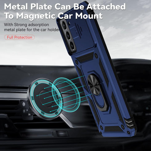 Samsung Galaxy S21 5G Protective Case - Navy Blue, Dual Layer, Kickstand, Magnetic Ring Holder, Drop Tested, Screen